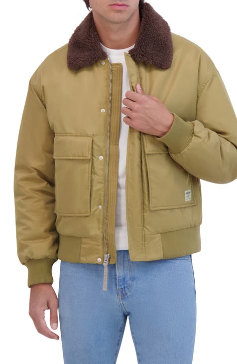 Water Repellent Faux Shearling Collar Bomber Jacket