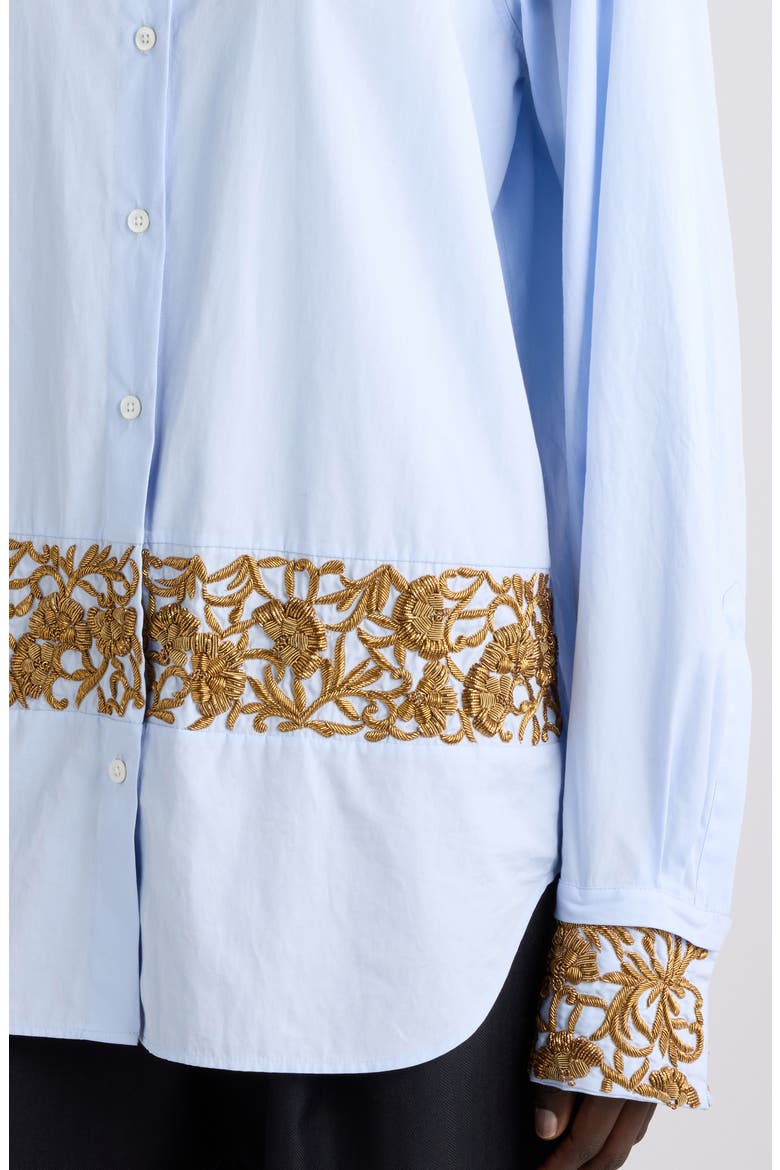 Cheers Bis Embroidered Cotton Button-Down Shirt, Alternate, color, LIGHT BLUE