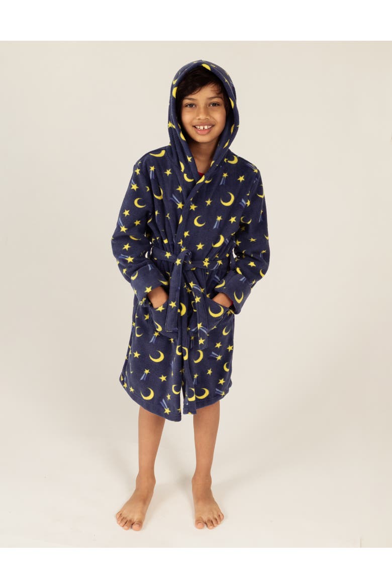 Fleece Print Hooded Robe, Alternate, color, Moon & Stars Navy