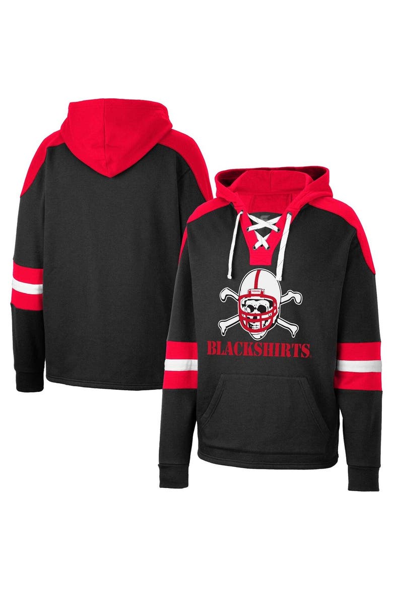 Men's Colosseum Black Nebraska Huskers Lace-Up 4.0 Pullover Hoodie, Main, color, Black