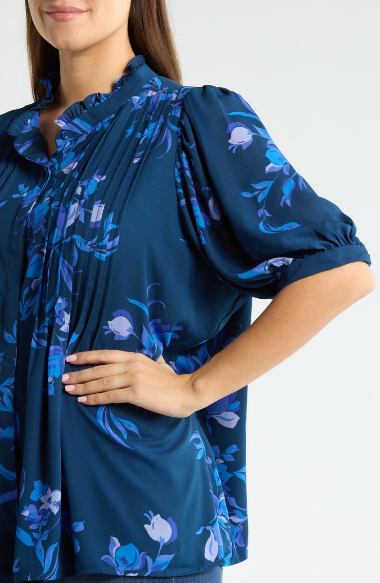 SUGARLIPS Niva Floral Elysia Pleated Top, Alternate, color, Navy-Blues