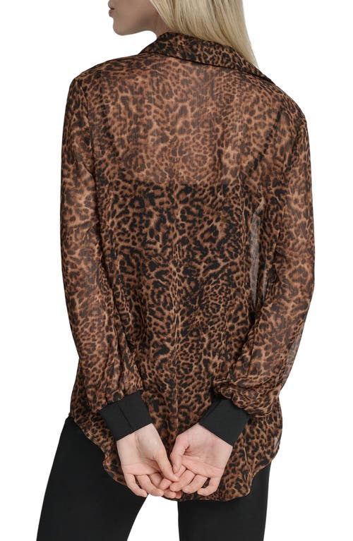 Dkny Zebra Print Long Sleeve Mesh Shirt In Brown