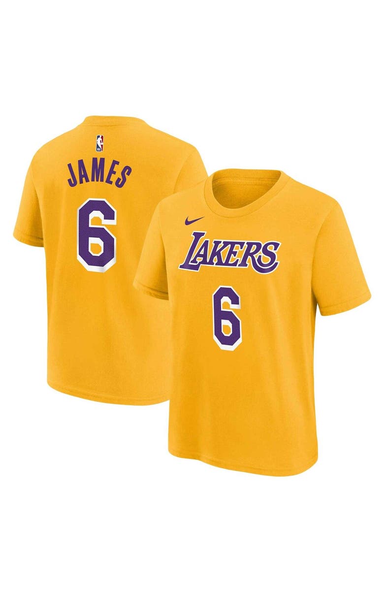 Nike Youth LeBron James Gold Los Angeles Lakers Icon Name & Number T-Shirt, Alternate, color, Gold