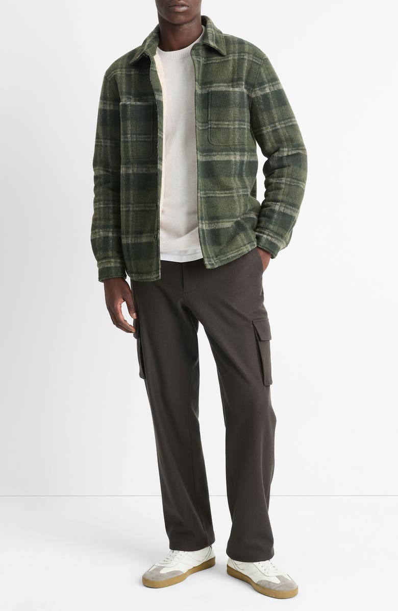 Vince Plaid Fleece Lined Shirt Jacket, Alternate, color, Night Moss Combo