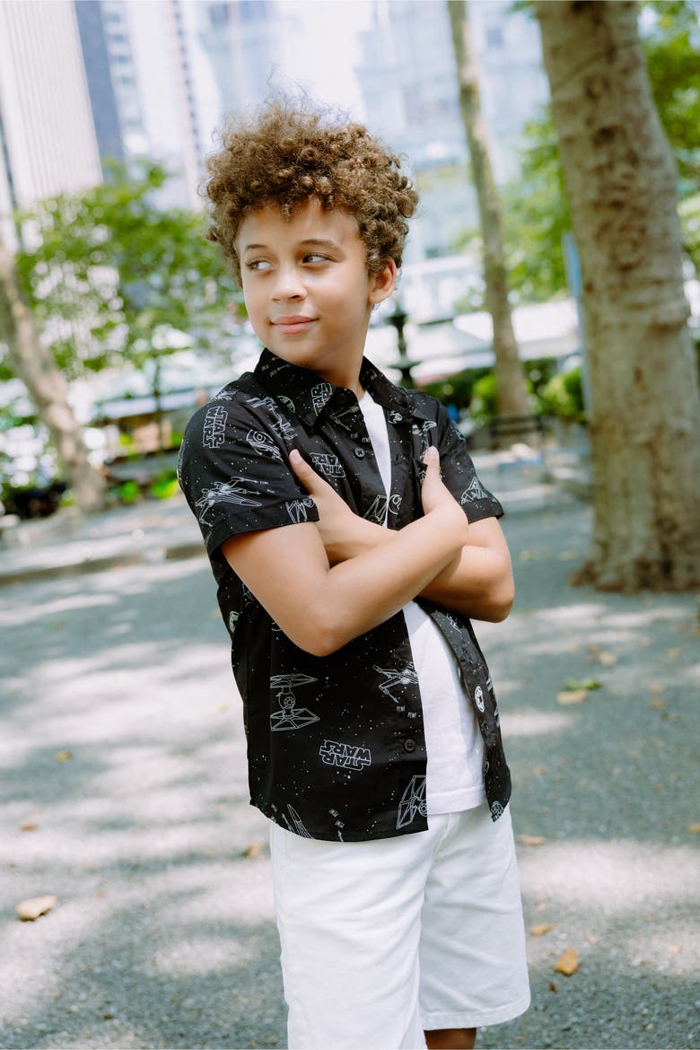 Short Sleeve Button-down Shirt (toddler, Little Kid & Big Kid), Alternate, color, Space Black