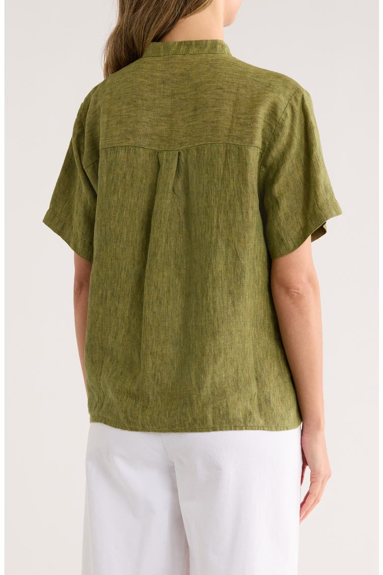 Short Sleeve Organic Linen Button-Up Shirt, Alternate, color, CORIANDER