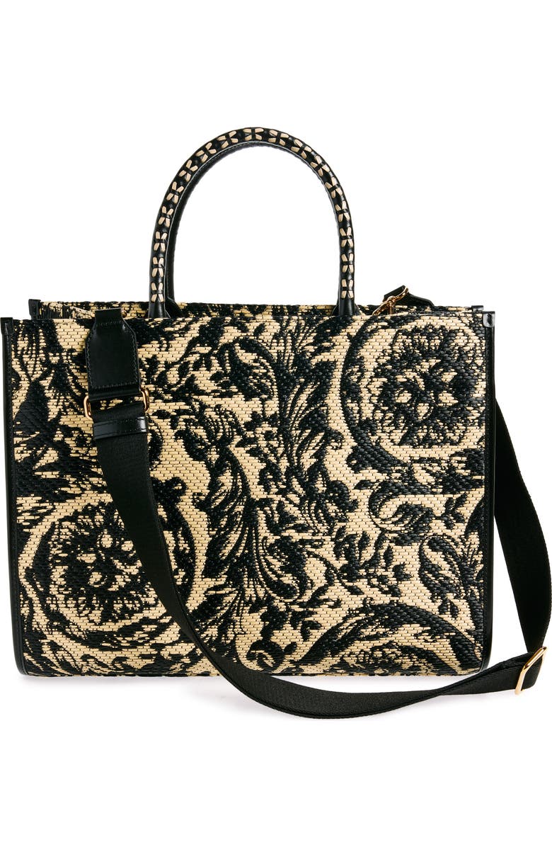 Versace Large Barocco Floral Raffia Tote, Alternate, color,