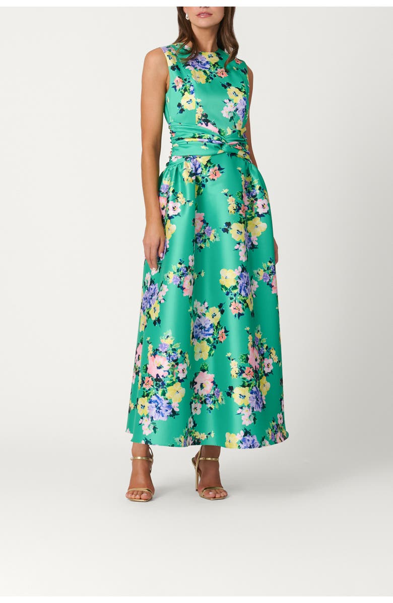 Shoshanna Midnight Bouquet Floral Mikado Estrella Dress, Main, color, Vibrant Green Multi