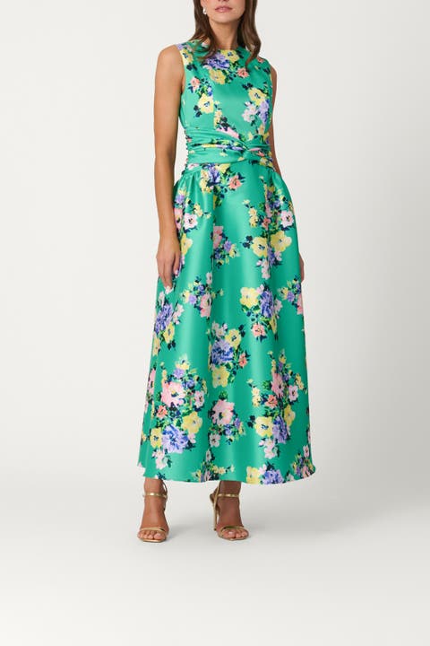 Midnight Bouquet Floral Mikado Estrella Dress