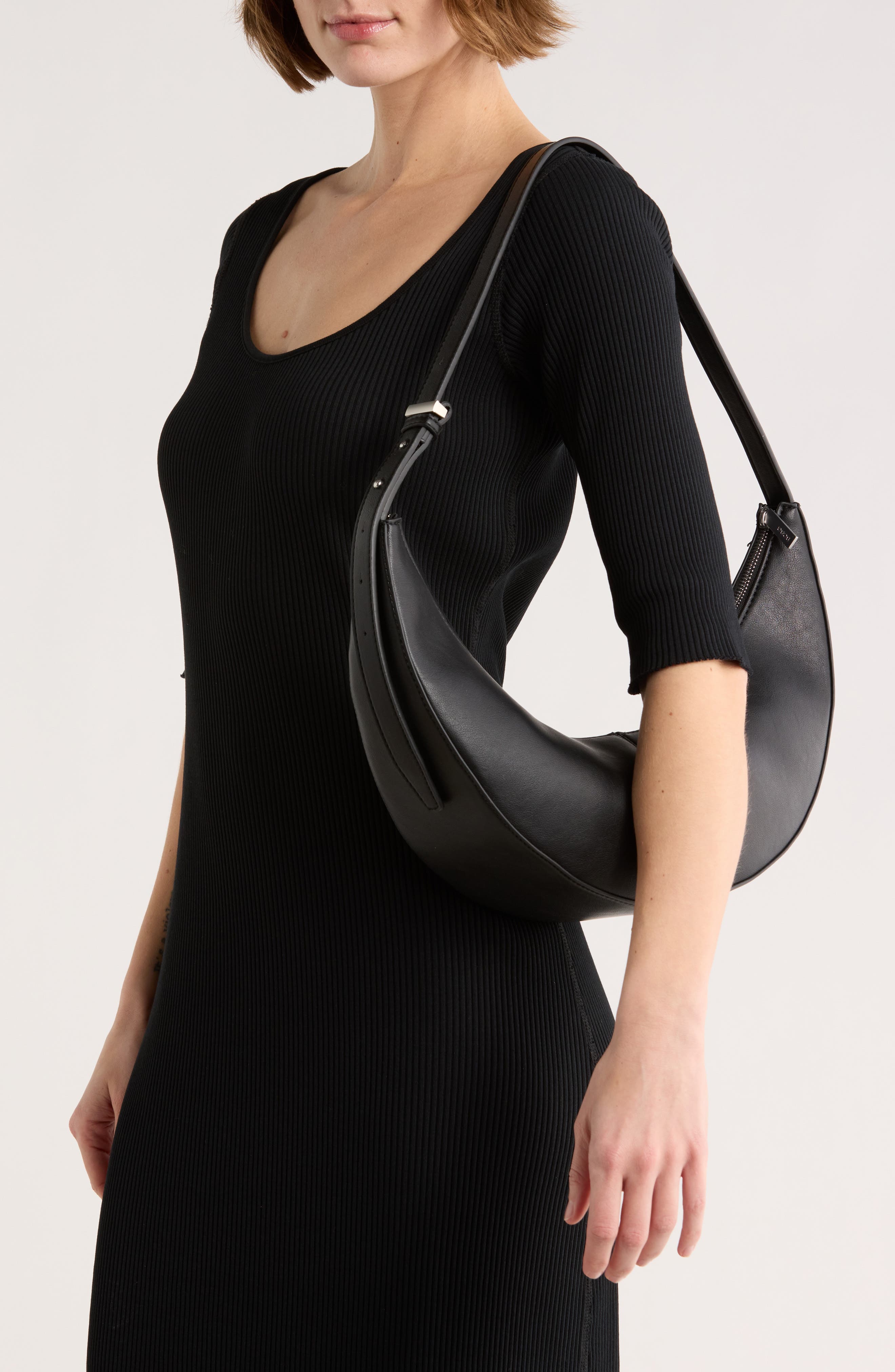 BCBG Skinny Crescent Sling Bag, Alternate, color, Black