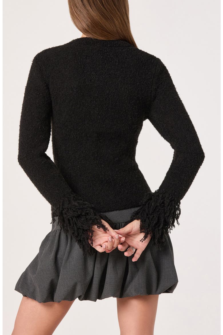 Fringe Sleeve Cardigan, Alternate, color, BLACK