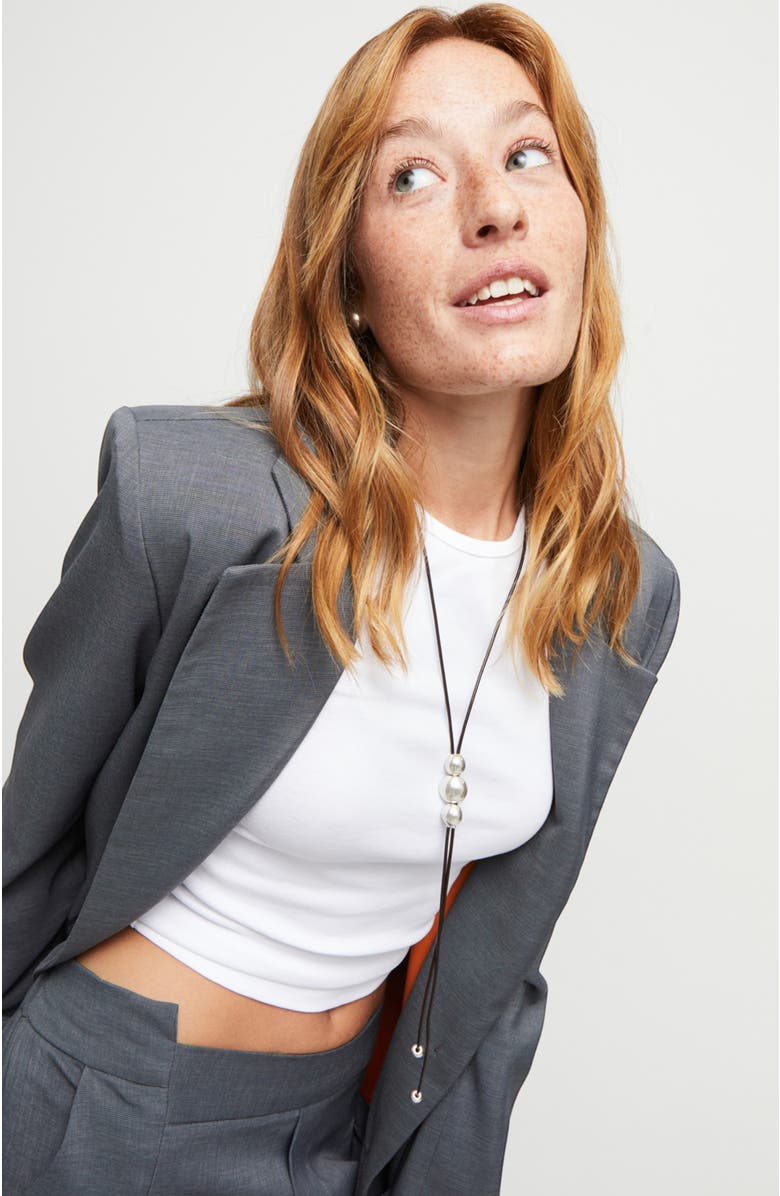 UNODE50 Triple-Bead Leather Necklace, Alternate, color, Silver