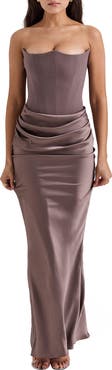 HOUSE OF CB Persephone Strapless Satin Corset Cocktail Dress