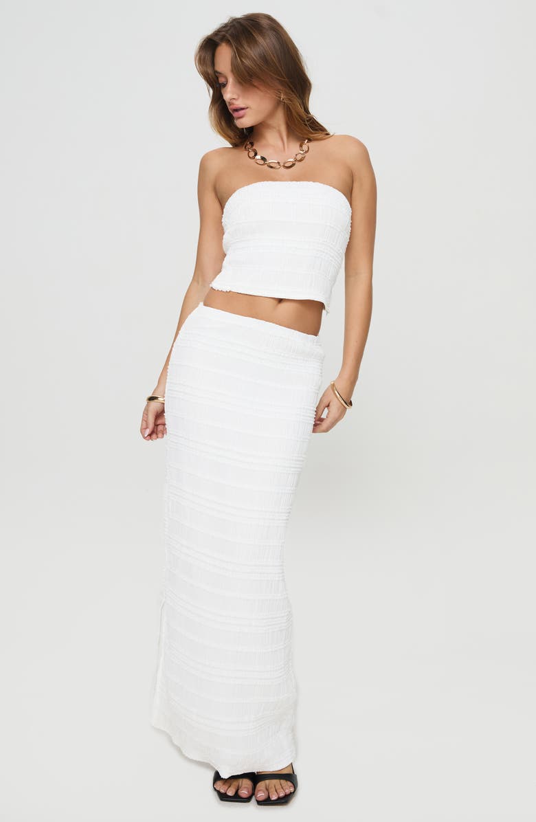 Princess Polly Orzo Strapless Crop Top & Maxi Skirt Set, Alternate, color, Light Beige