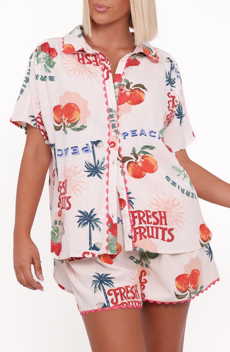 Petal & Pup Lars Printed Rickrack Trim Button-Up Shirt, Main, color, 