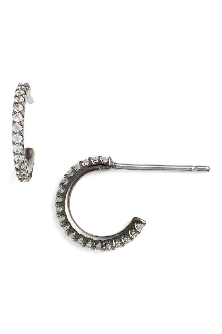 Small Cubic Zirconia Huggie Hoop Earrings, Main, color, BLACK