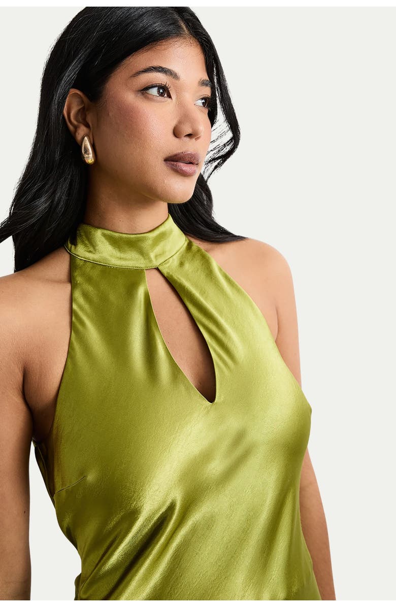 Warehouse Satin Tie Neck Cowl Maxi Dress, Alternate, color, Olive