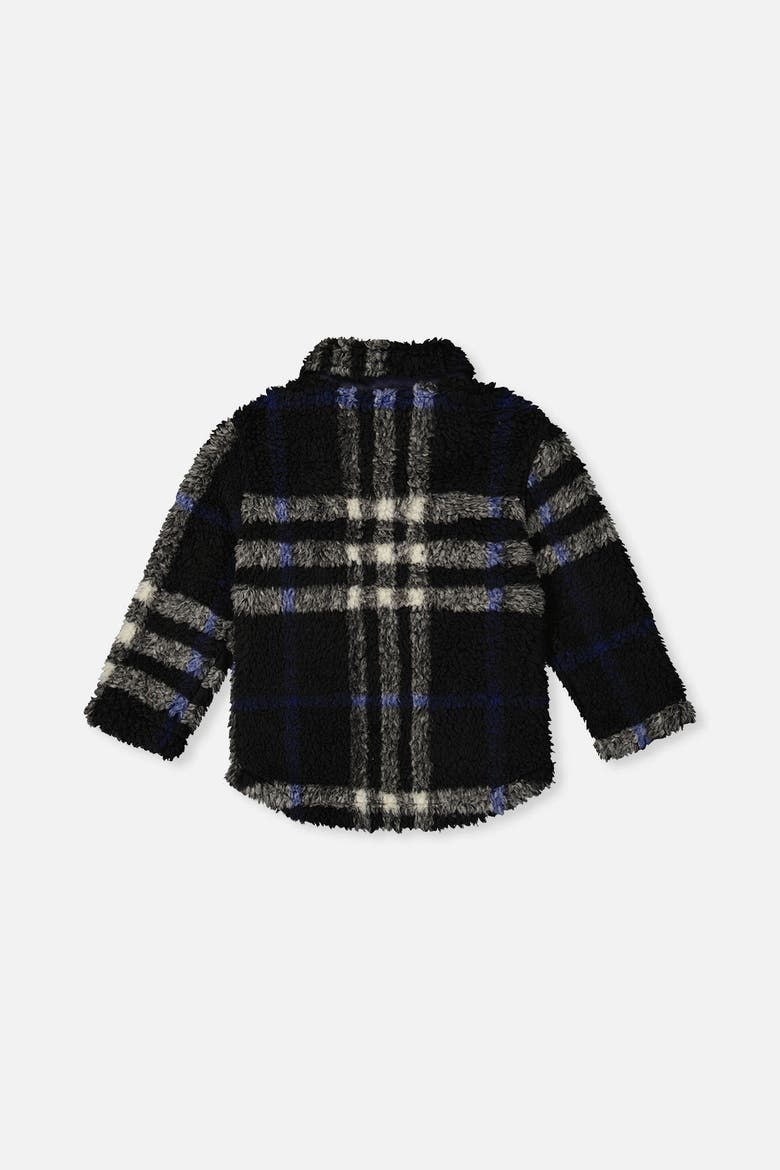 Plaid Full-Zip Dual Chest Pocket Fleece Overshirt, Alternate, color, Black and Blue Plaid