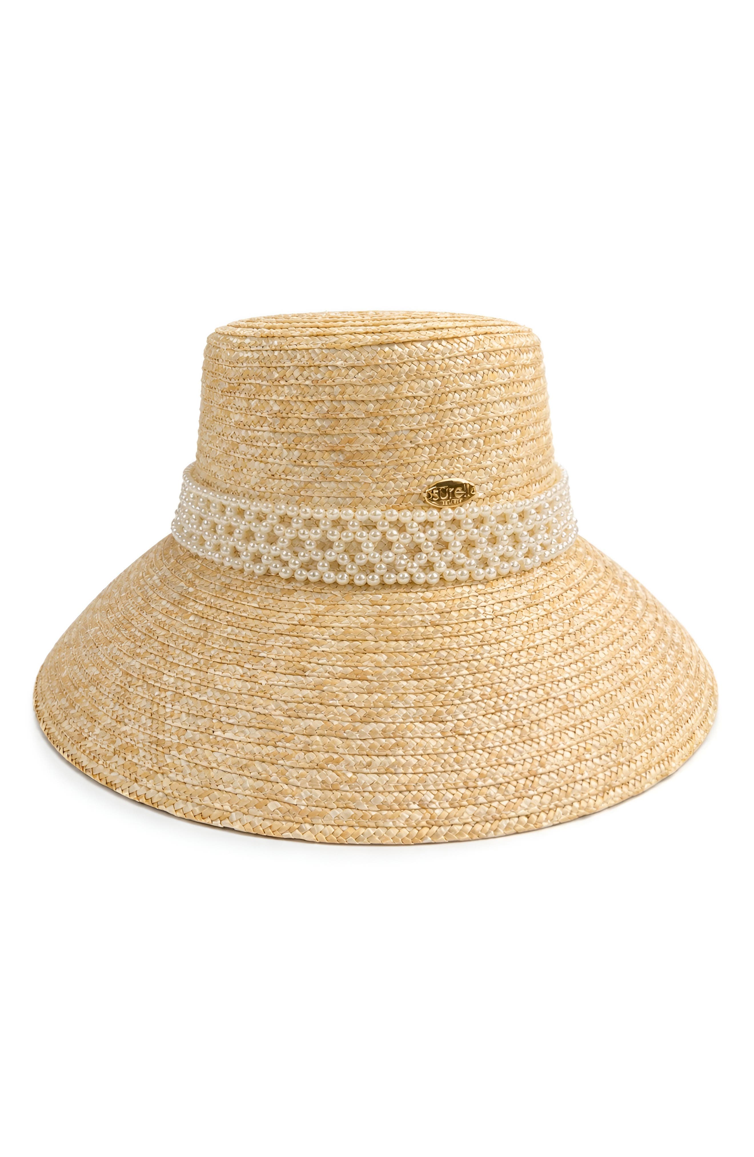 SURELL Imitation Pearl Detail Straw Cloche