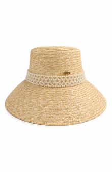 SURELL Imitation Pearl Detail Straw Cloche