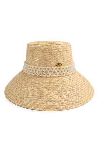 SURELL Imitation Pearl Detail Straw Cloche
