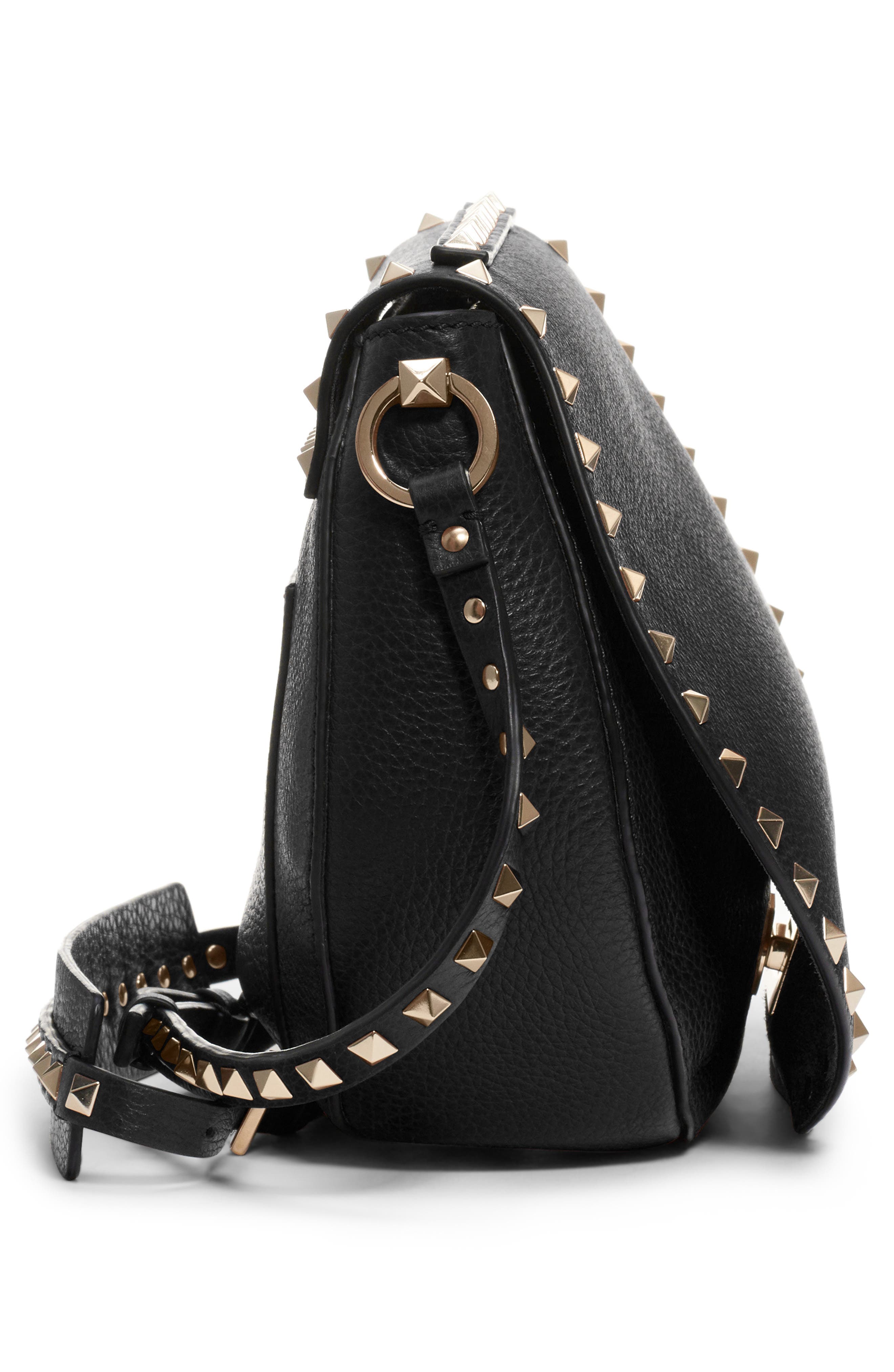 Valentino Garavani Small Rockstud Leather Saddle Bag, Alternate, color, 