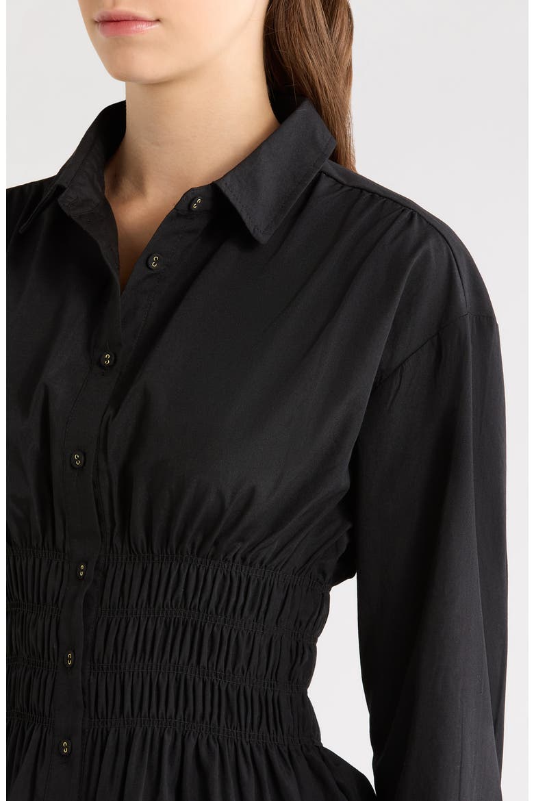 As You Are Shirred Button-Up Shirt, Alternate, color, BLACK
