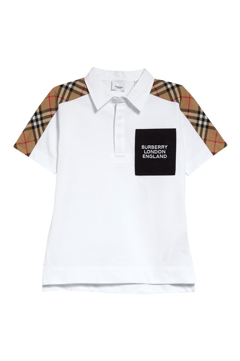 Kids' Johnathan Check Panel Piqué Polo, Main, color, WHITE
