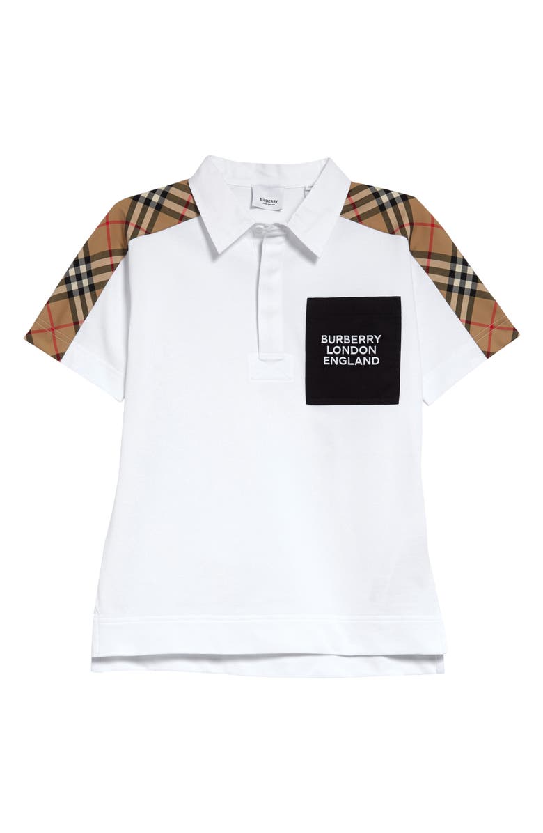 Burberry Kids' Johnathan Check Panel Piqué Polo, Main, color, 