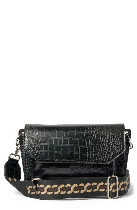 Au Revoir Croc Embossed Vegan Leather Crossbody Bag