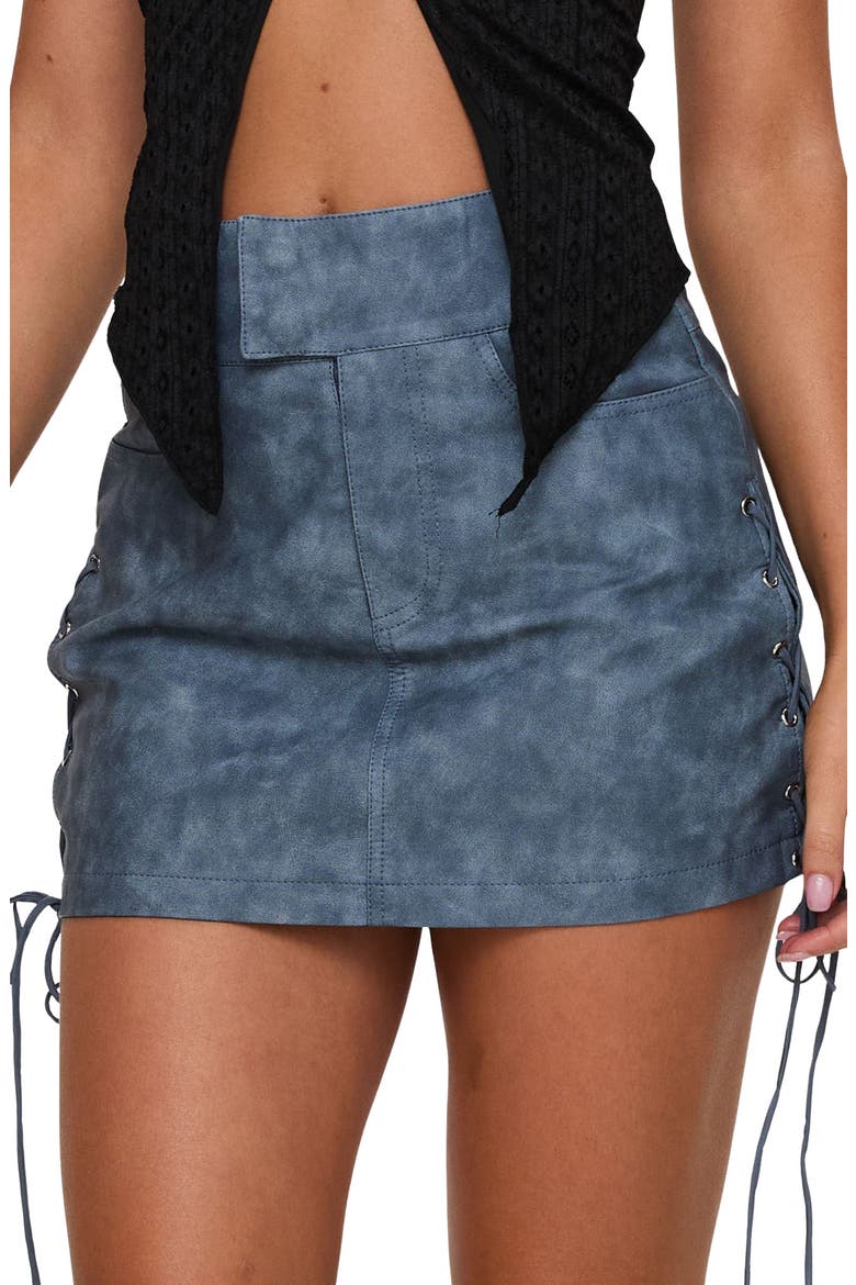 Ceejay Lace-Up Faux Leather Miniskirt, Main, color, GREY