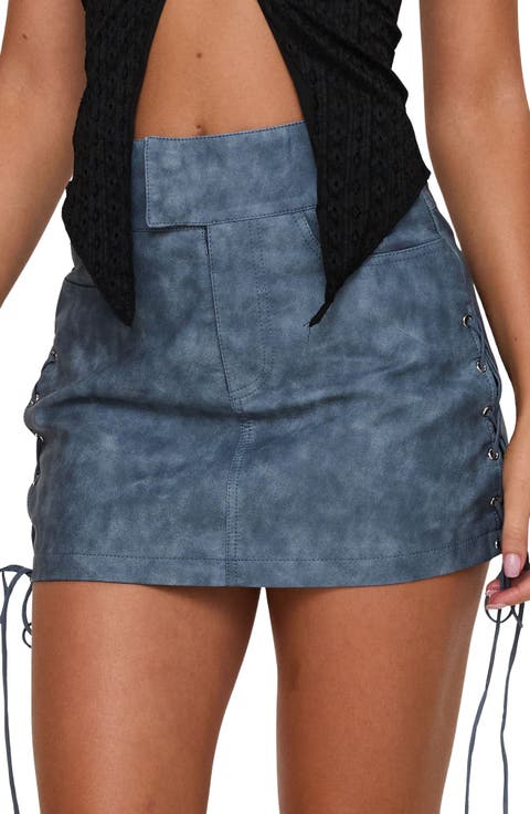 Ceejay Lace-Up Faux Leather Miniskirt