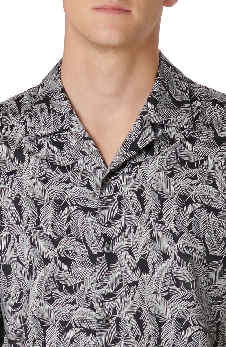 Bugatchi Cole OoohCotton<sup>®</sup> Feather Leaf Print Camp Shirt, Alternate, color, Black