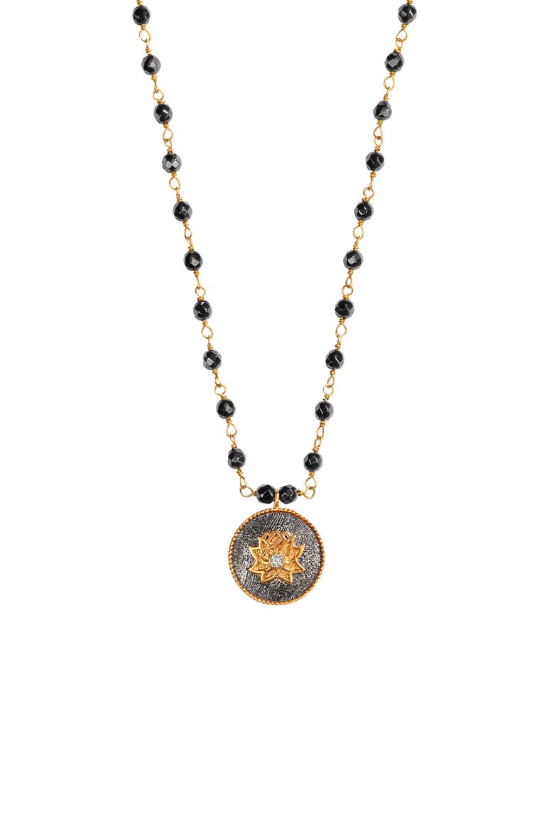 Hematite Lotus Gold Plated Women's Beaded Necklace - Enlightenment Hope, Main, color, Gold/dark grey