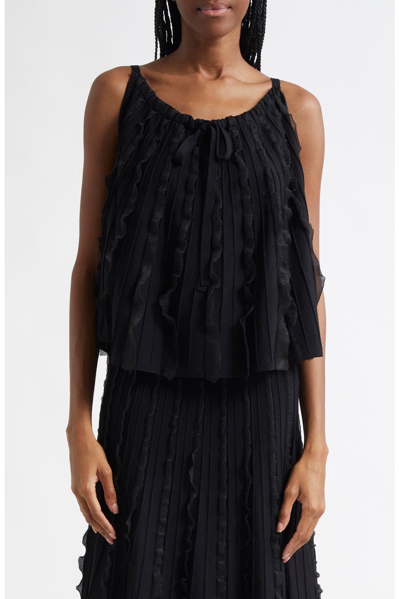 Pleated Mixed Media Tank, Main, color, BLACK