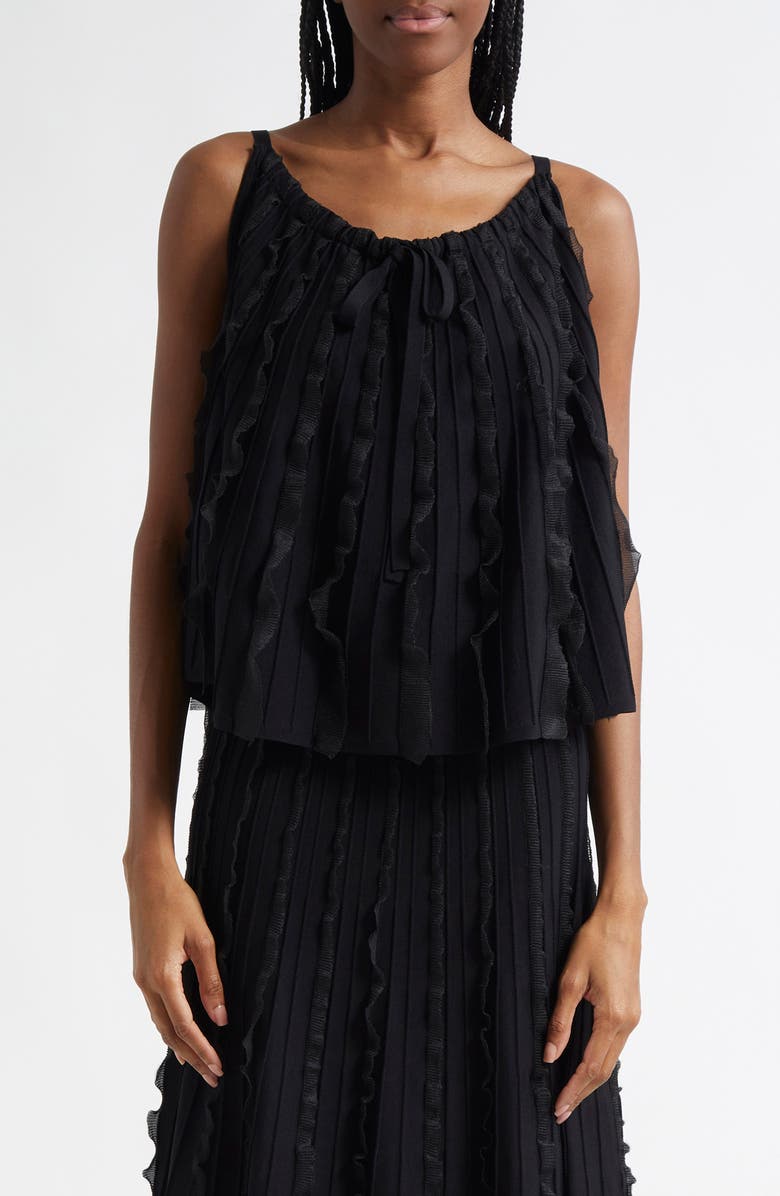 Emporio Armani Pleated Mixed Media Tank, Main, color, Black