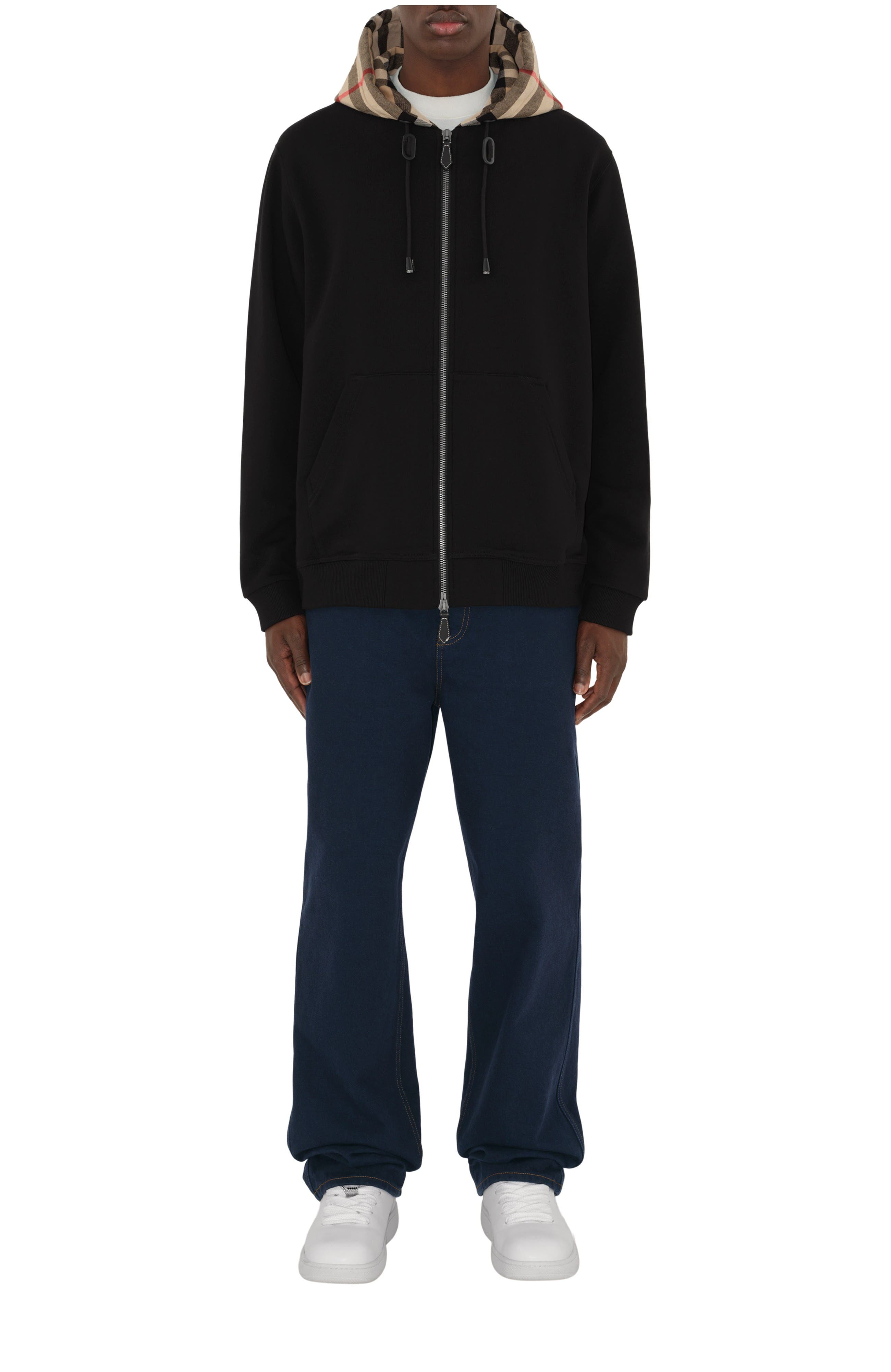 Check Hood Cotton Zip Hoodie (Men) | Nordstrom