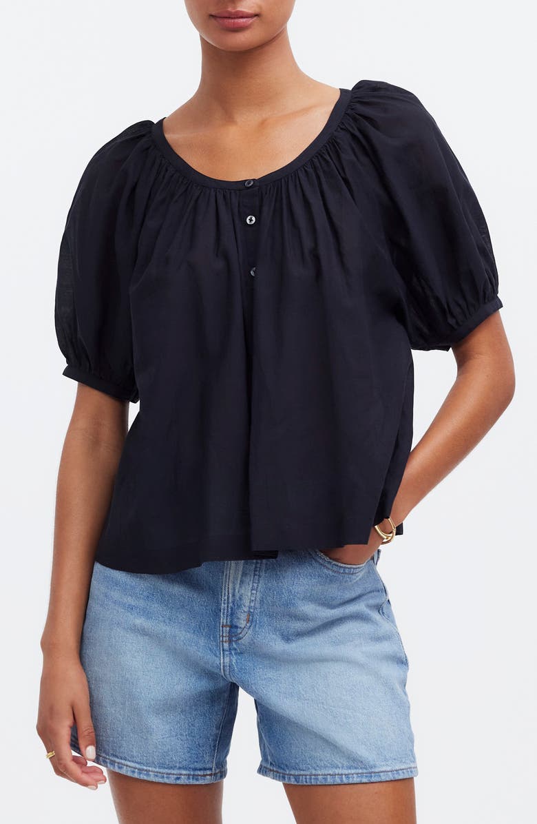 Madewell Puff Sleeve A-Line Cotton Blend Voile Top, Main, color, 