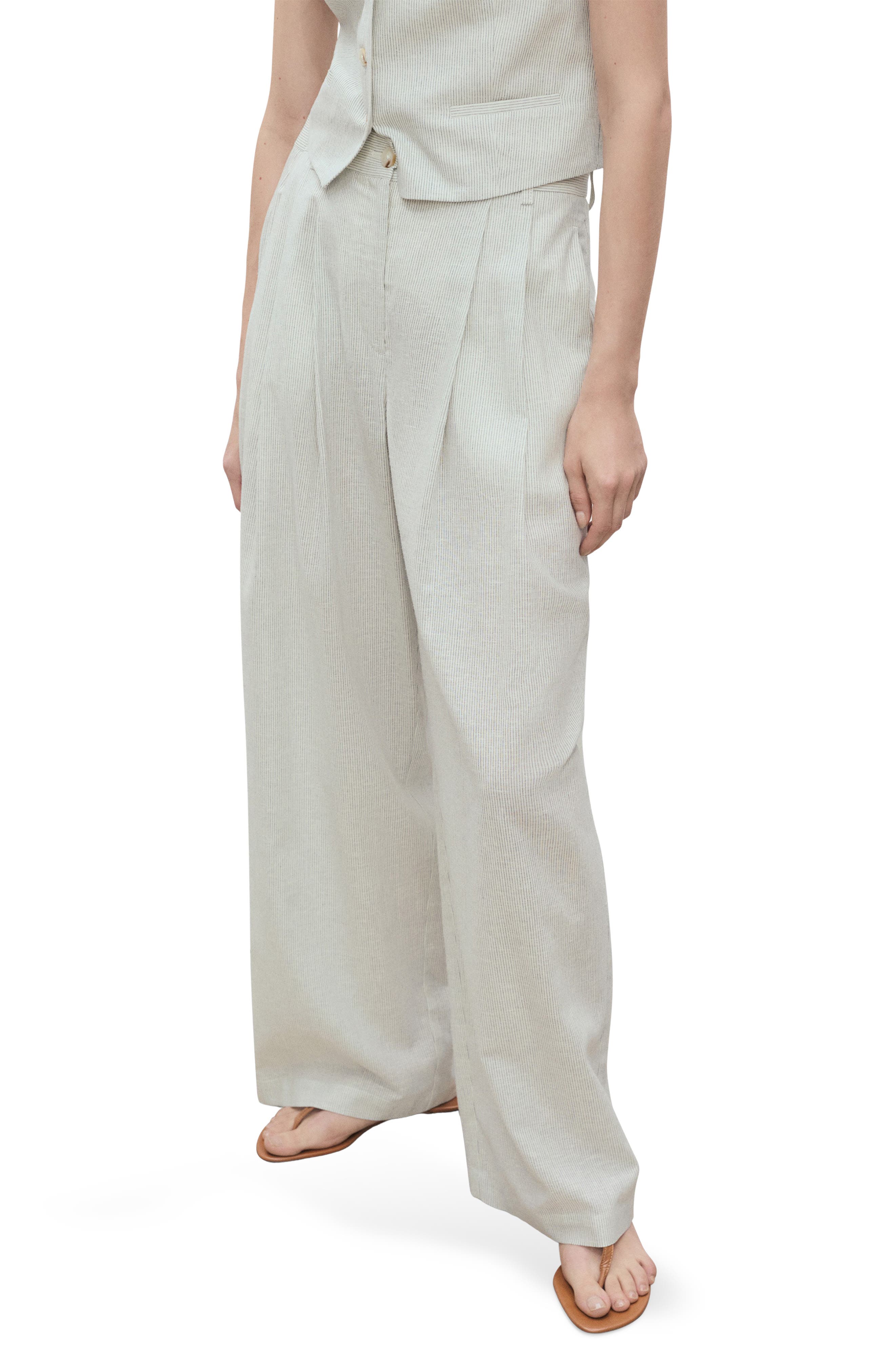 MANGO Straight Fit Cotton & Linen Suit Pants