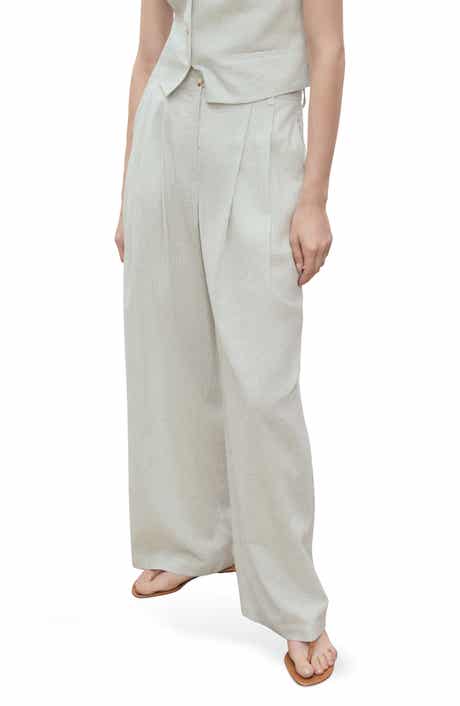 MANGO Straight Fit Cotton & Linen Suit Pants