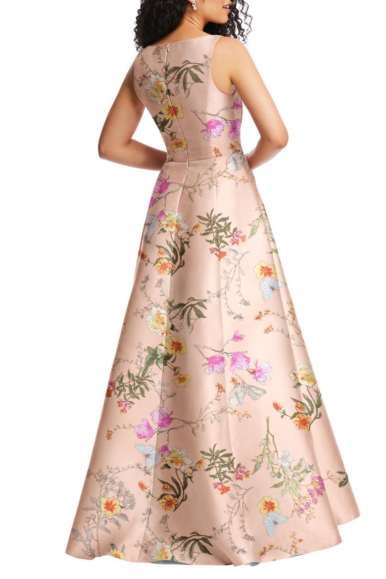Floral Corset Satin Gown, Alternate, color, BUTTERFLY BOTANICA-PINK SAND