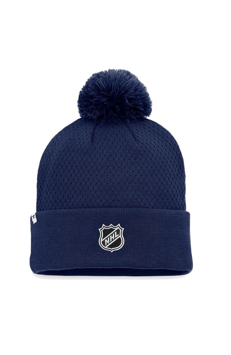 FANATICS Women's Fanatics Branded Navy Washington Capitals Authentic Pro Road Cuffed Knit Hat with Pom, Alternate, color, Navy