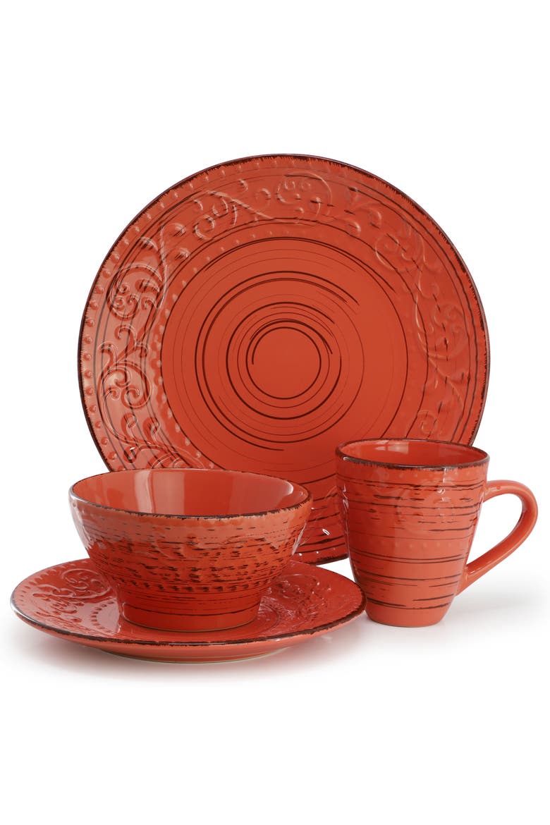 Malibu Jasper 16-Piece Stoneware Dinnerware Set, Alternate, color, Orange