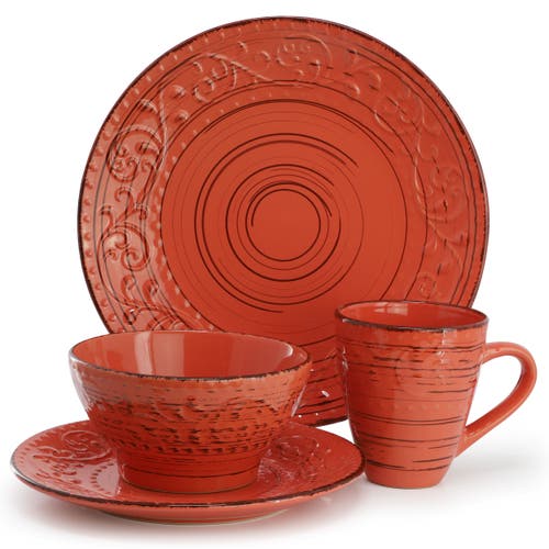 Elama Malibu Jasper 16-piece Stoneware Dinnerware Set In Orange