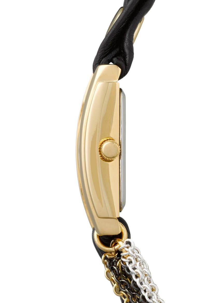 'Venice' Leather & Chain Wrap Bracelet Watch, 30mm x 23mm, Alternate, color, BLACK/ GOLD
