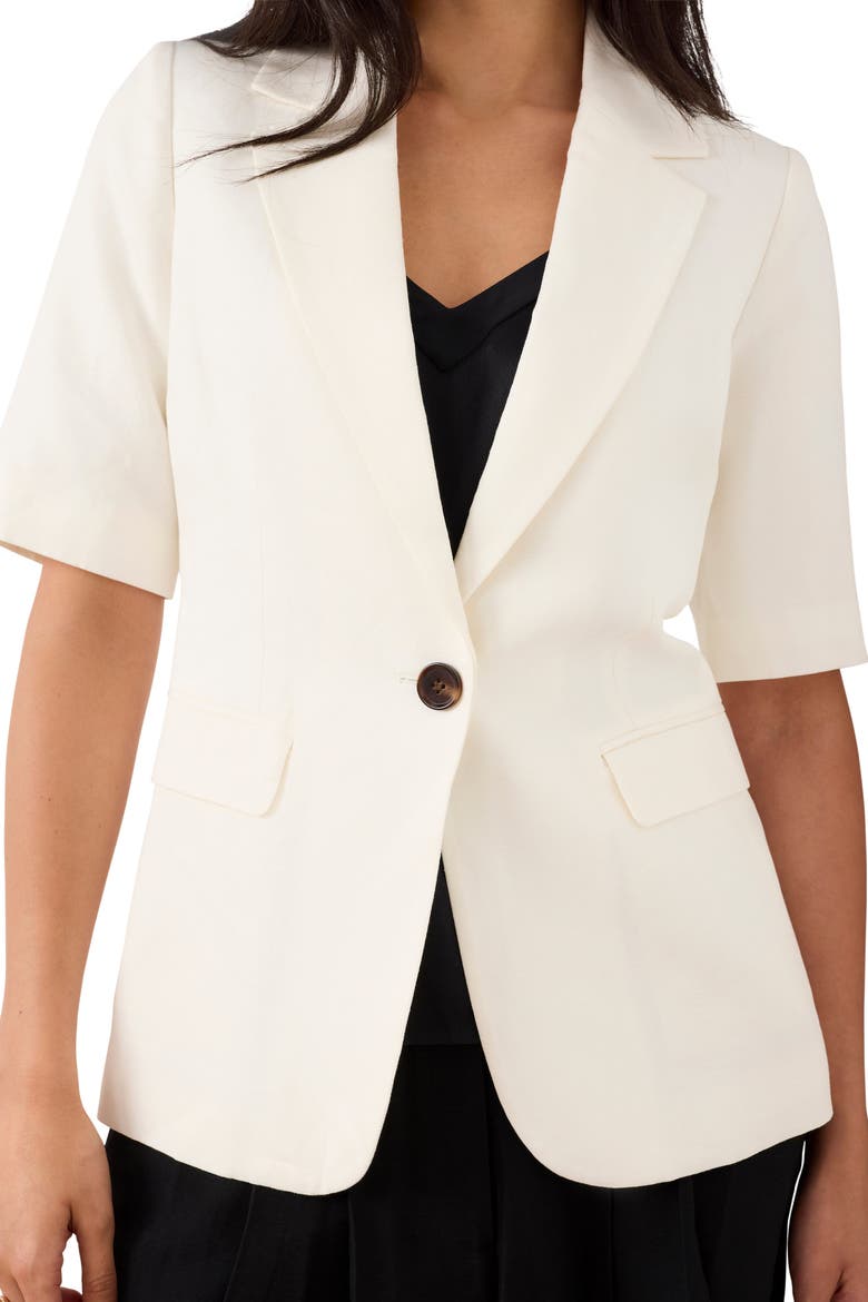 Linen Blend Short Sleeve Blazer, Alternate, color, Cream