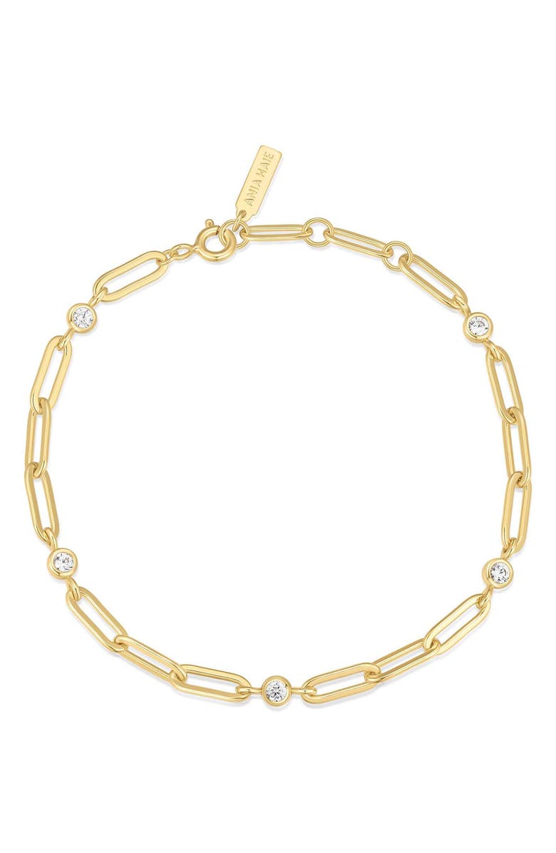 ANIA HAIE Bezel Cubic Zirconia Station Chain Bracelet, Alternate, color, Shiny Gold