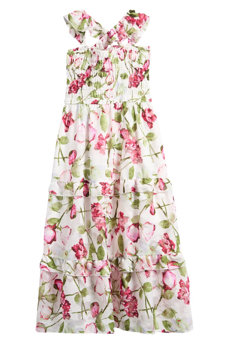Kids' Printed Burnout Chiffon Maxi Sundress, Alternate, color, OFF WHITE