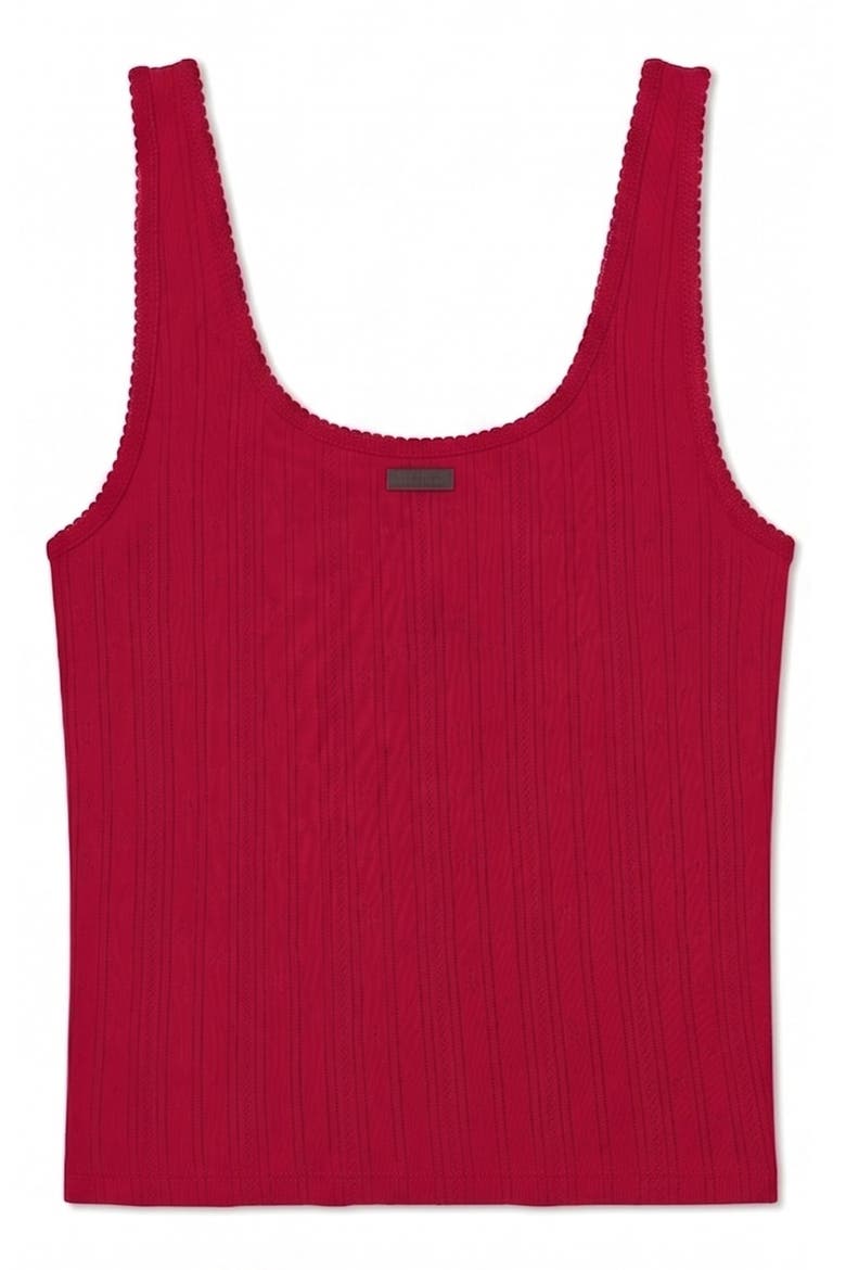 Pointelle Scoop Neck Sleep Tank, Alternate, color, CAMELLIA RED