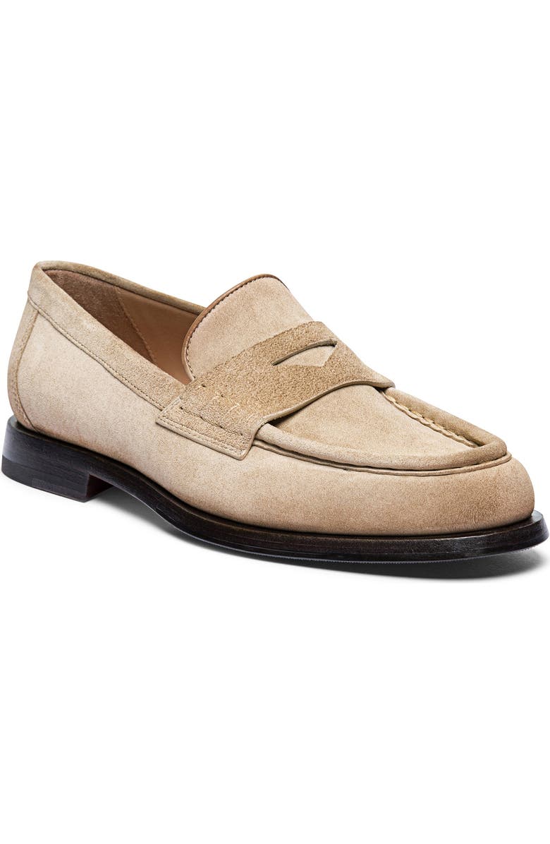 Santoni Women's Suede Penny Loafer, Main, color, Natural